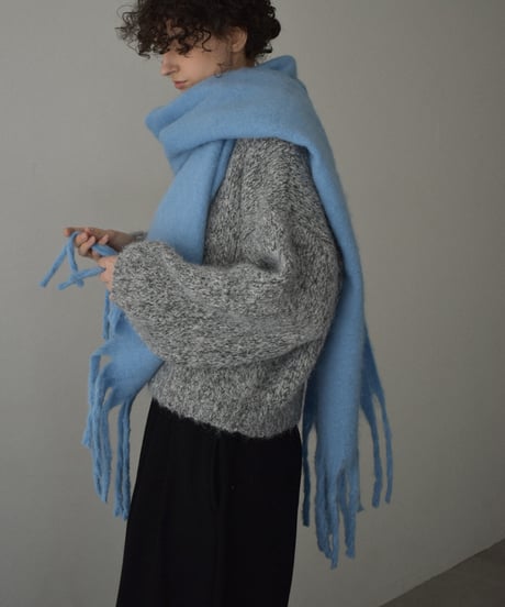 knit-02361　ボリュームスリーブ MIXカラー Vネック ニット　ブラウン　グレー