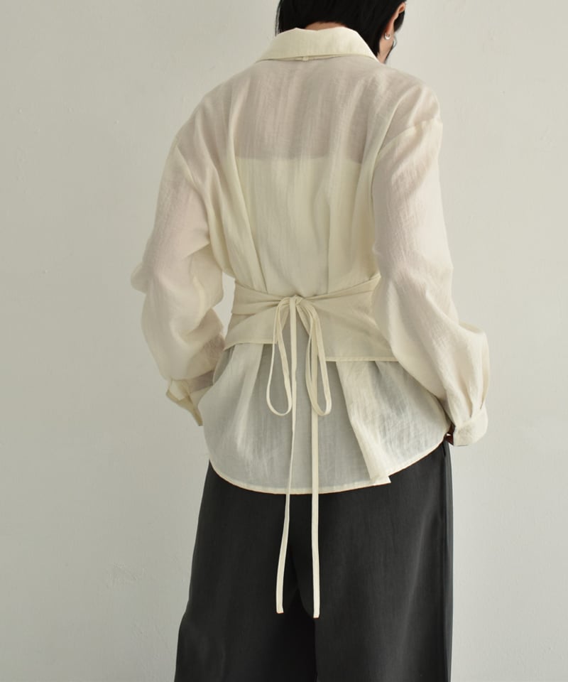 tops-02539 レイヤード シアー シャツ ホワイト エクリュ | L tops-02539 レイヤード シアー シャツ ホワイト エクリュ | L