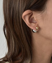 mb-ps-02184　ゴールド×シルバー　メタルボールダブルピアス　8mm×14mm　チタン製ピン仕様☆WA04