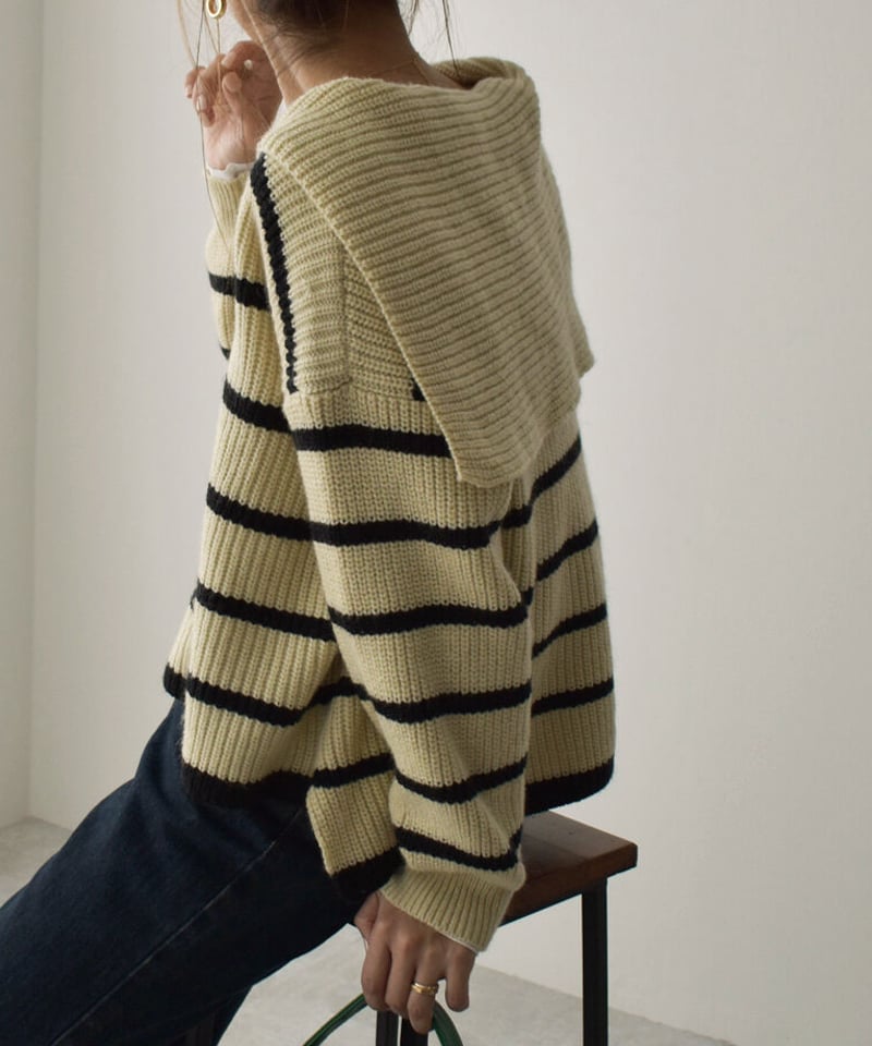 knit-02173 ボーダー セーラーニット エクリュ ブラック | L knit-02173 ボーダー セーラーニット エクリュ ブラック | L