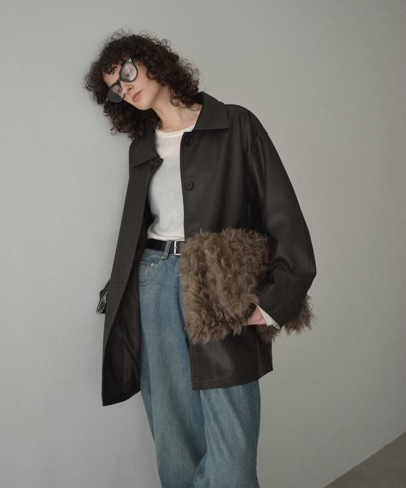 jacket-02026 フェイクレザー カーコート ブラウン ブラック | L a v i