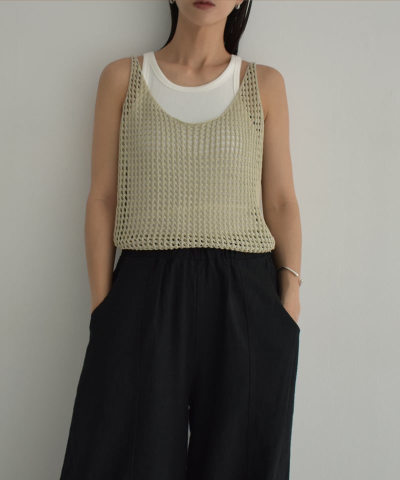 nh-tops-02469 メッシュタンクトップ ライトカーキ ブラック | L nh-tops-02469 メッシュタンクトップ ライトカーキ ブラック | L