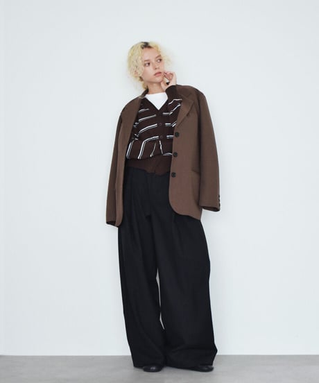 nh-knit-02393　ボーダー ニット カーディガン　ブラウン×ライトブルー