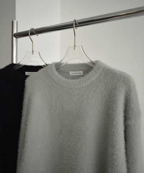 knit-02356　シャギー ルーズ ニット　ライトグレー　ブラック
