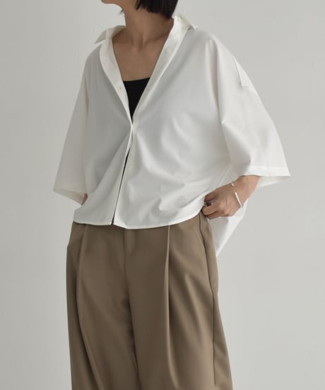 tops-02549　ハーフスリーブ オーバーシャツ　ベージュ　ホワイト　ブラウン