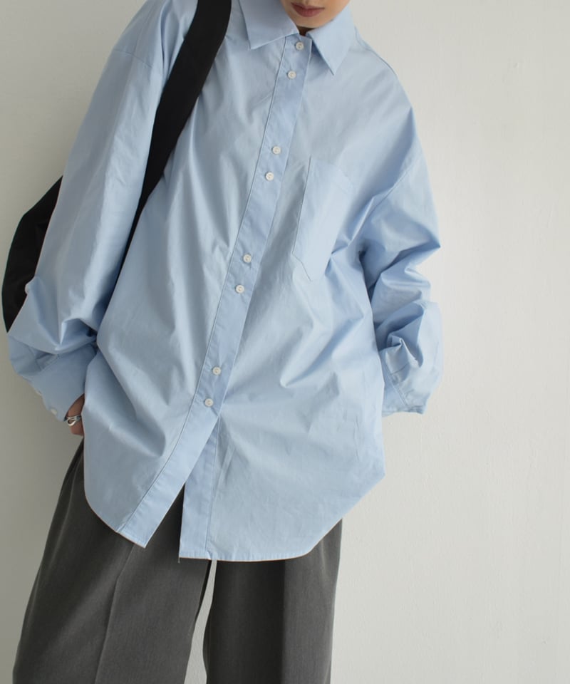 tops-02461 オーバーサイズ シャツ ホワイト ブルー | L tops-02461 オーバーサイズ シャツ ホワイト ブルー | L