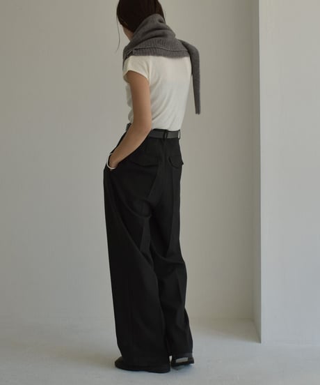 nh-knit-02230　モックネック フレンチスリーブニット　エクリュ　グレージュ　ブラック