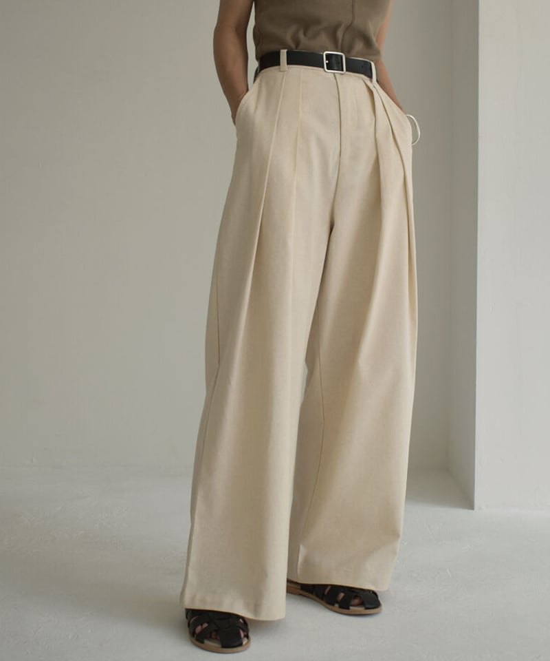 pas de calais テンセルリネン　ワンタックデザイン　パンツ　新品 ワンタック/スタイルアップコットンオックスパンツ/40代50代から
