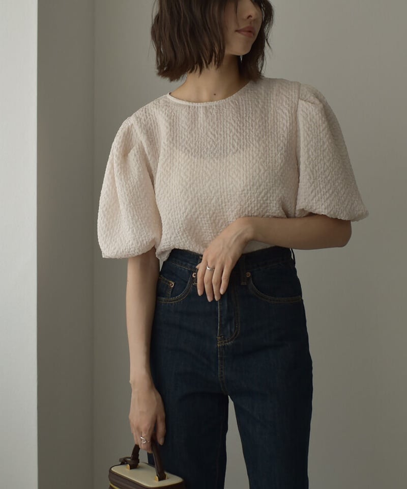 OHGA　オーガ　SAVON　サボン　シアーブラウス　パフスリーブ　ブラック OHGA オーガ SAVON サボン シアーブラウス パフスリーブ ブラック OHGA