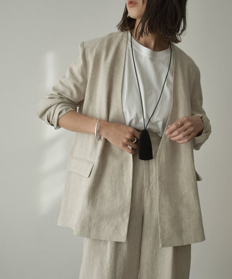 jacket-02009 ナチュラルリネン ノーカラージャケット キナリ jacket-02009 ナチュラルリネン ノーカラージャケット キナリ