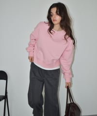 tops-02597　クロップド ワイド スウェット プルオーバー　ピンク