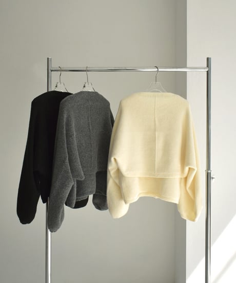 knit-02245　ボリュームスリーブ ショートボレロ　ニットベストセット　エクリュ　グレー　ブラック
