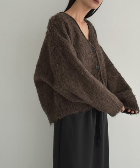 knit-02280　ヘアリー ニット カーディガン　グレー　ブラウン