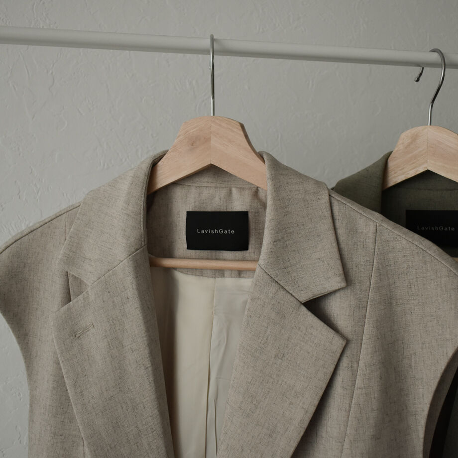 jacket-02002 リネン混 テーラード ボックス ベスト エクリュ jacket-02002 リネン混 テーラード ボックス ベスト エクリュ