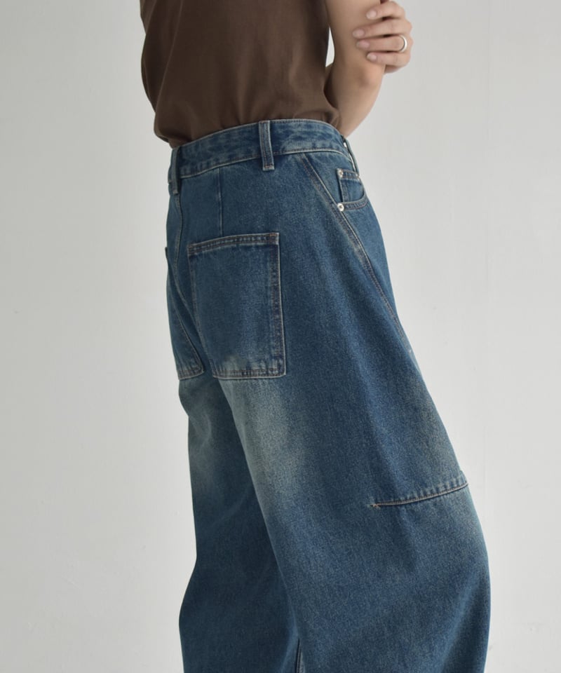 bottoms-02283 カーブデニム パンツ インディゴブルー | L