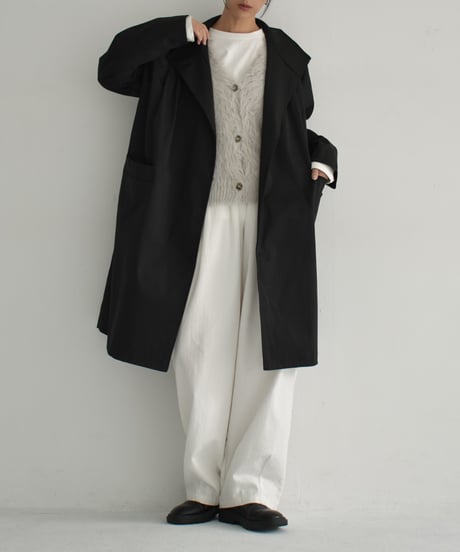 coat-02048　スタンドカラー ミディコート　ブラック