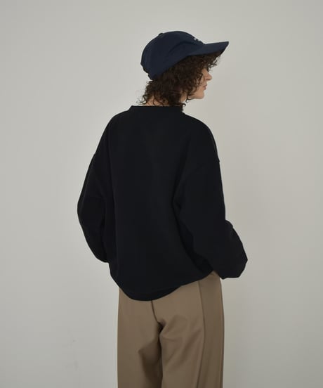 tops-02585　フロントポケット クルーネック カーディガン　ブルー　ブラック