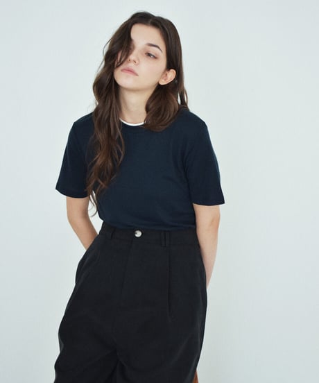 nh-tops-02626　ソフトタッチ バイカラー Tシャツ　ブラウン　ネイビー