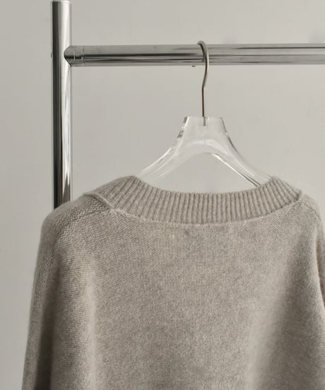 knit-02099　ウール混 アウトシーム Vネックニット　グレージュミックス