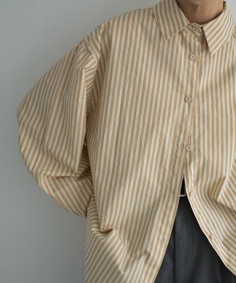 tops-02453　オーバーサイズ ストライプシャツ　キャメル