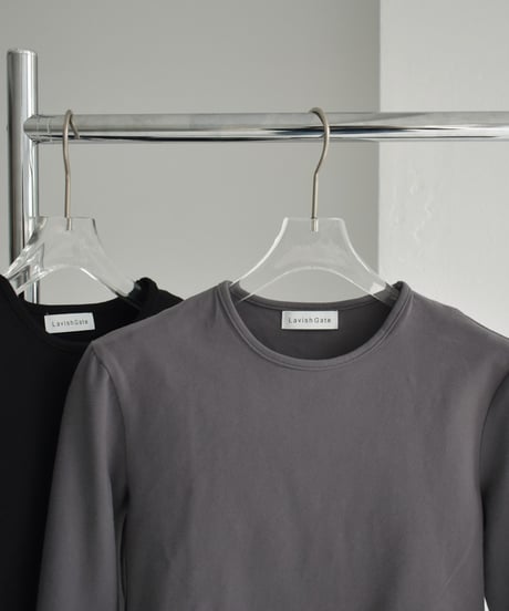 nh-tops-02446　クルーネック コンパクト ロングTシャツ　チャコール　ブラック