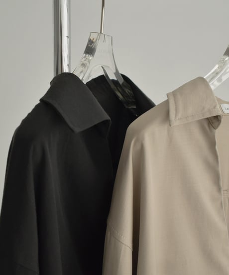 tops-12012　スキッパーシャツ 《セットアップ可能》　モカベージュ　ブラック