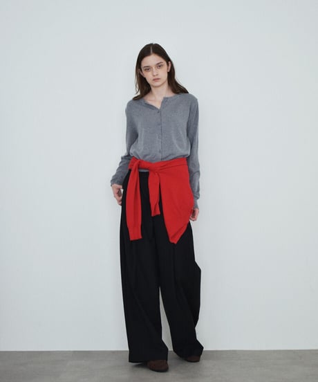 knit-02392　クルーネック ニット カーディガン　レッド　グレー　ブラック