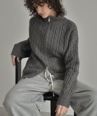 knit-02367　ダブルジップ ケーブル ニット　エクリュ　グレージュ　ダークグレー