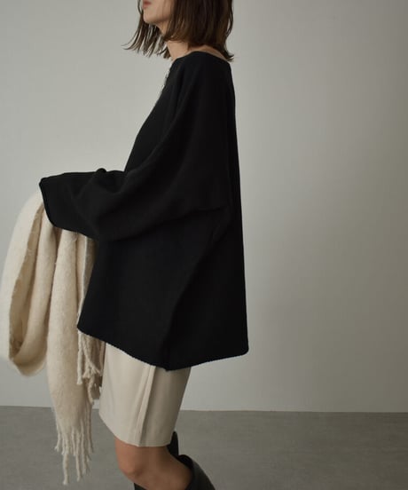 knit-02363　オーバーサイズ ボートネックニット　アイボリー　ブラック