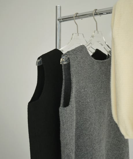 knit-02245　ボリュームスリーブ ショートボレロ　ニットベストセット　エクリュ　グレー　ブラック
