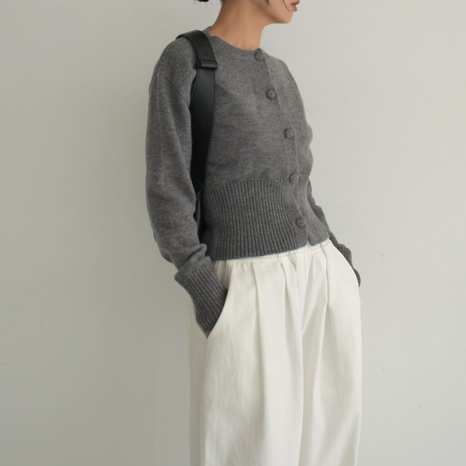 knit-02277 くるみボタン カーディガン グレー ブラック | L knit-02277 くるみボタン カーディガン グレー ブラック | L