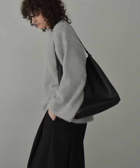 knit-02356　シャギー ルーズ ニット　ライトグレー　ブラック