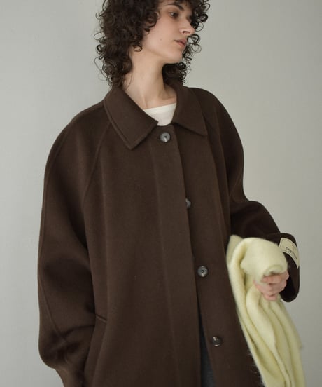 coat-02064　カシミヤ混 ウール ステンカラー ロングコート リバー仕立て　ブラウン