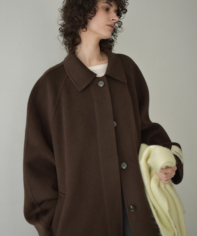coat-02064 カシミヤ混 ウール ステンカラー ロングコート リバー
