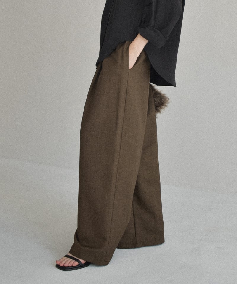bottoms-02298 ウエストタック リラックス ワイドパンツ ブラウン