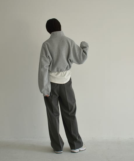 tops-02450　裏起毛クロップドハーフジップスウェット　グレー　チャコール　ブラック