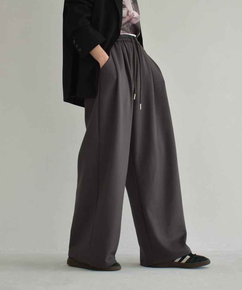 bottoms-02275 ウエストタック リラックス ワイドパンツ グレー