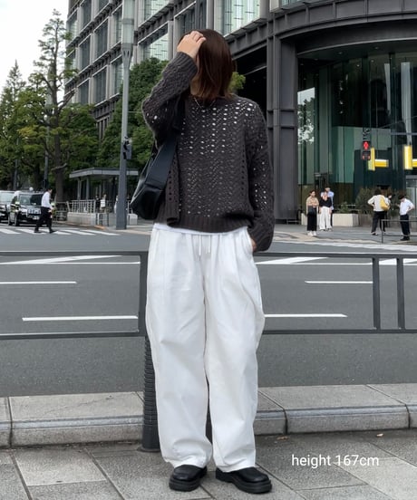 knit-02284　透かし編み モヘア ニット プルオーバー　エクリュ　チャコール