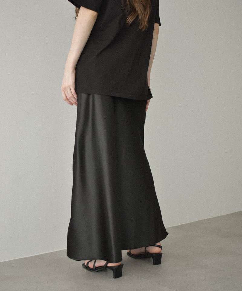 bottoms-02287 サテン フレア スカート ブラウン グレー ブラック | L