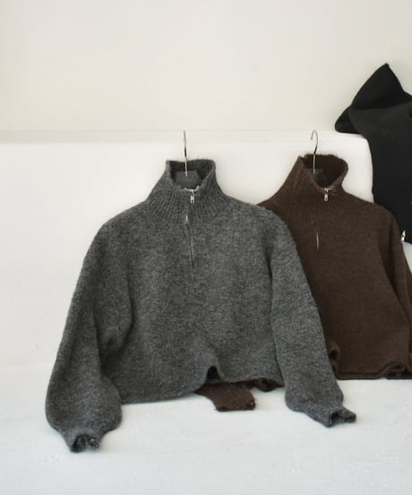 knit-02312　ハーフジップ ニット プルオーバー　グレー　ブラウン　ブラック