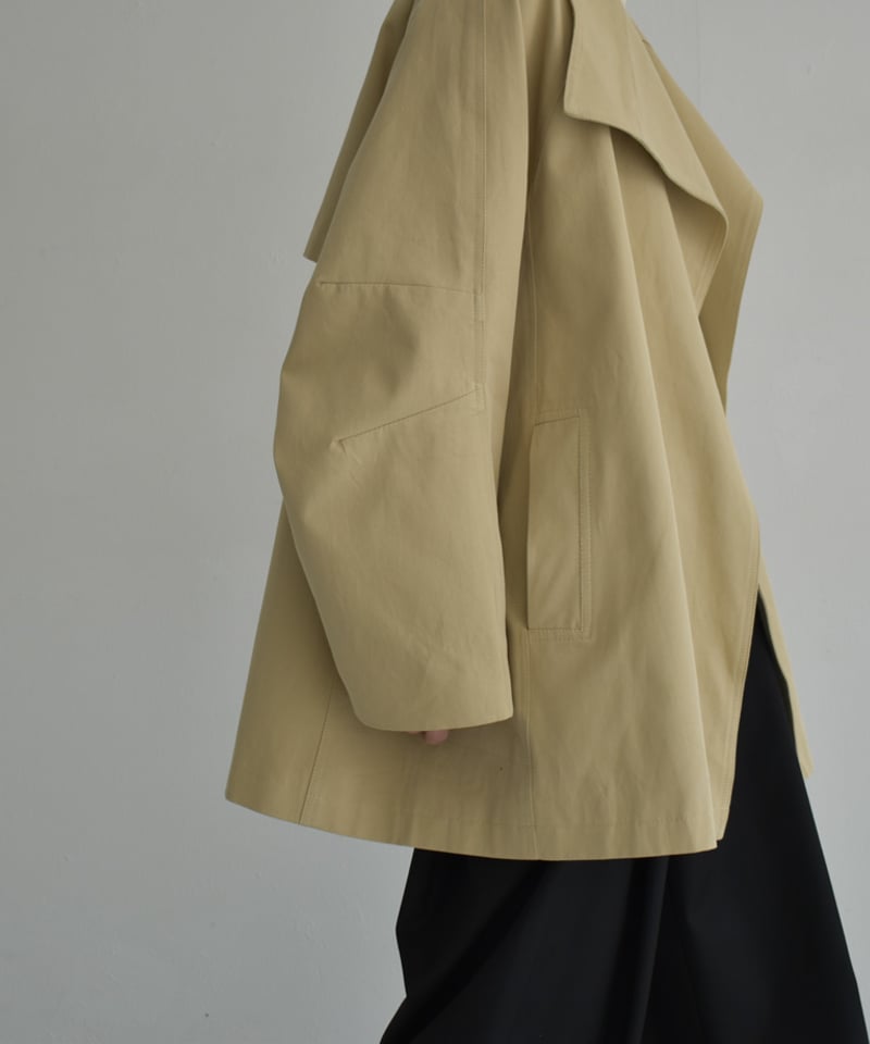 coat-02056 ワイドスリーブ スタンドカラー ミディコート