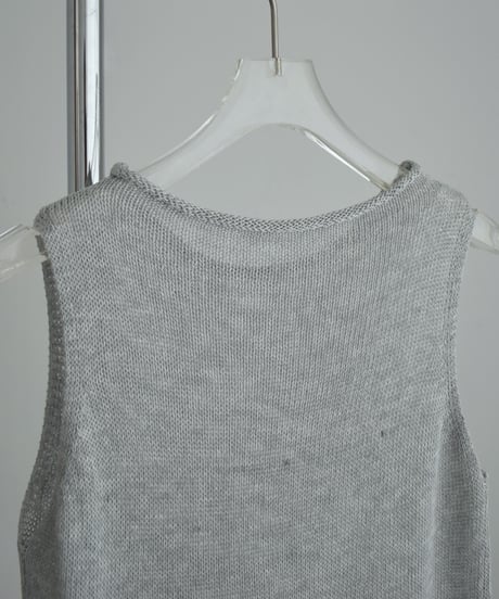 nh-knit-02385　リネン混 ノースリーブ ニット トップス　エクリュ　ベージュ　グレー