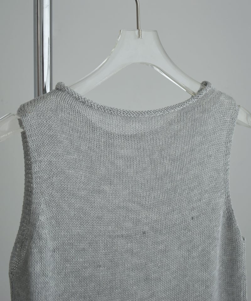 2023SS FOXEY リネン ナイロン ロゴ刺繍 ノースリーブニット nh-knit-02385 リネン混 ノースリーブ ニット トップス エクリュ
