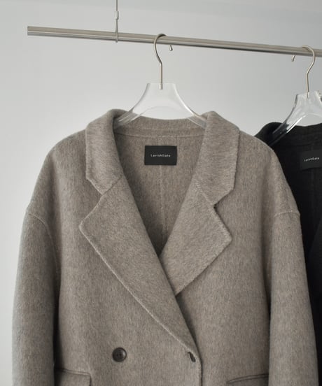 coat-02063　シャギー ウール ロングコート　グレージュ　ダークグレー