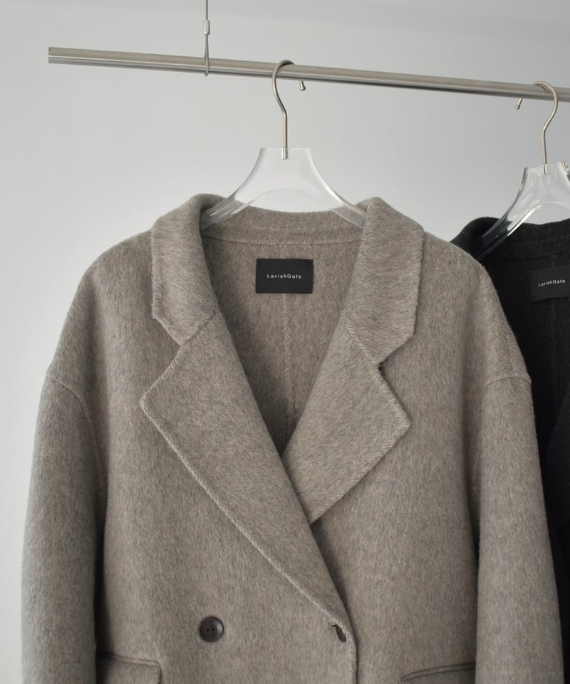 coat-02063 シャギー ウール ロングコート グレージュ ダークグレー