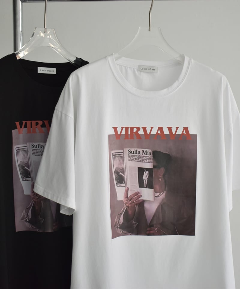 nh-tops-02532 フォトグラフィック Tee ホワイト ブラック | L