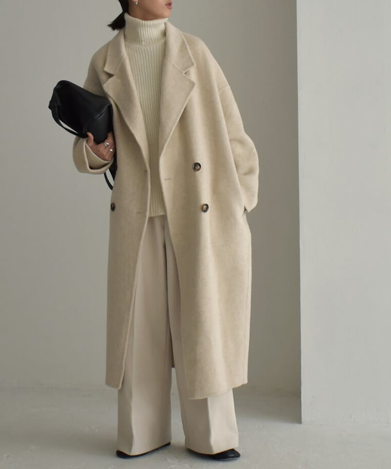 coat-02033 シャギーウールコート リバー仕立て エクリュ グレー | L