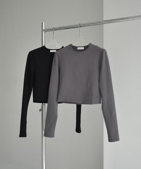 nh-tops-02446　クルーネック コンパクト ロングTシャツ　チャコール　ブラック