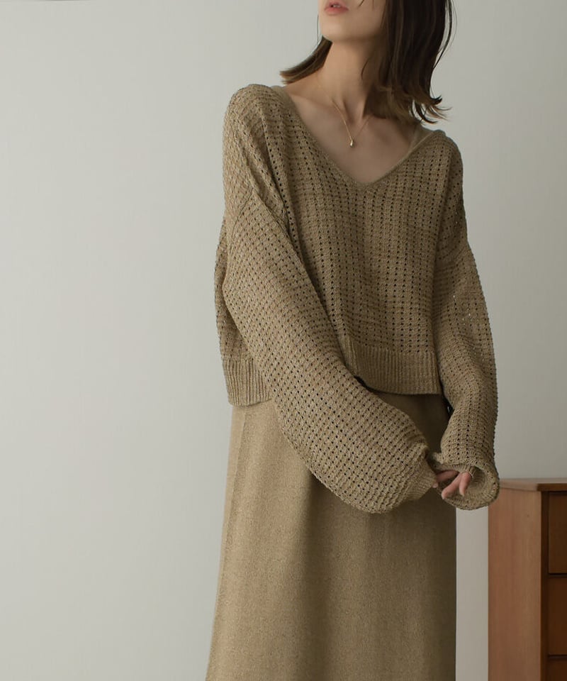 knit-09001 透かし編み 2wayニット カーディガン モカベージュ