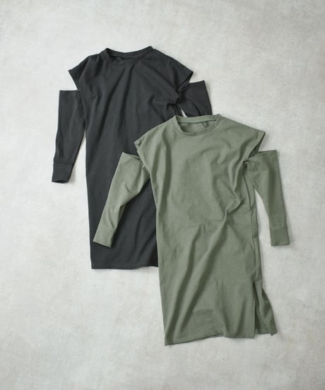 nh-kidsonepiece-04001　日本製　キッズ　スリットスリーブ　Ｔシャツワンピース　チャコール　ピスタチオ　110cm　120cm　130cm